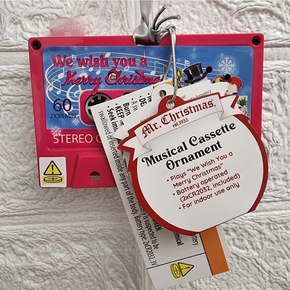 New Retro Santa Cassette Musical Ornament Plays 